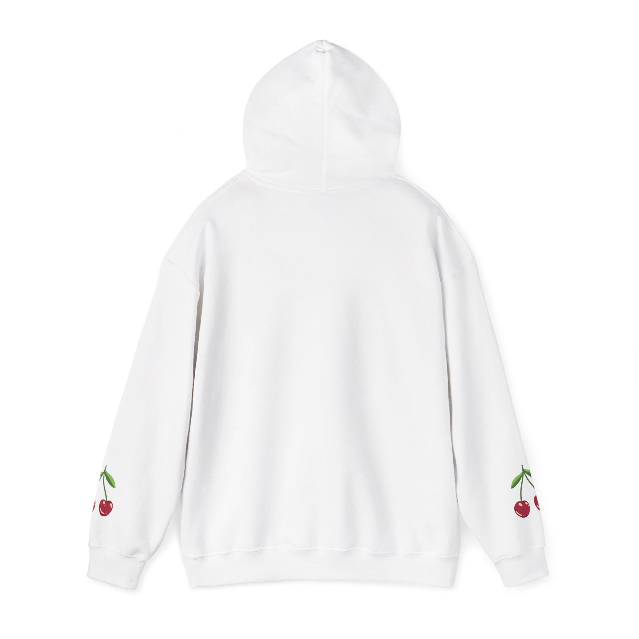 Cherry Minimalist Hoodie — Small Cherry Chest & Sleeve Print