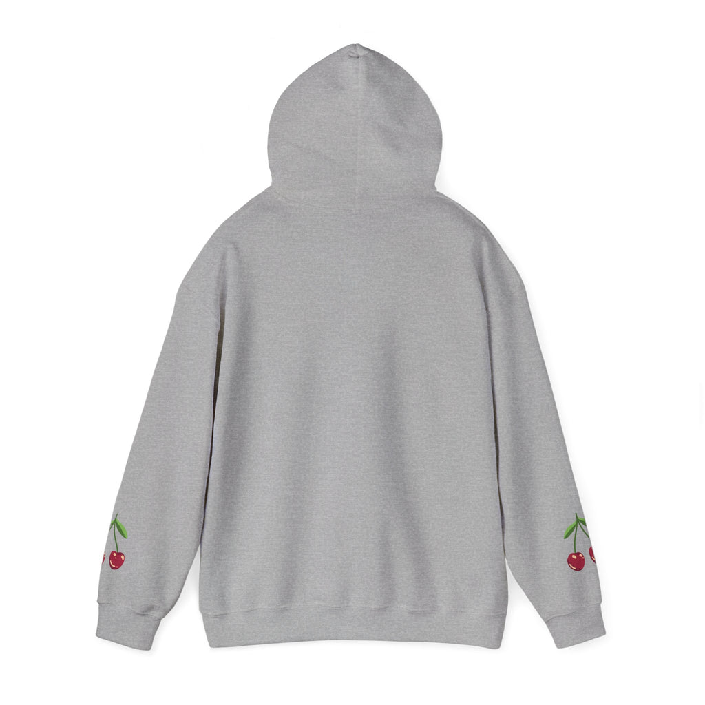Cherry Minimalist Hoodie — Small Cherry Chest & Sleeve Print