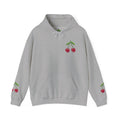 Cherry Minimalist Hoodie — Small Cherry Chest & Sleeve Print
